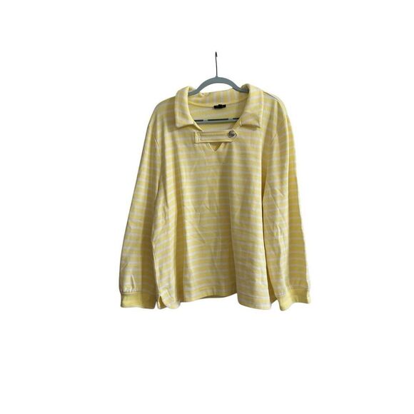Talbots Sailor Beach Sweatshirt Top size 3x Yellow Striped Collar Button V-Neck - Picture 2 of 9
